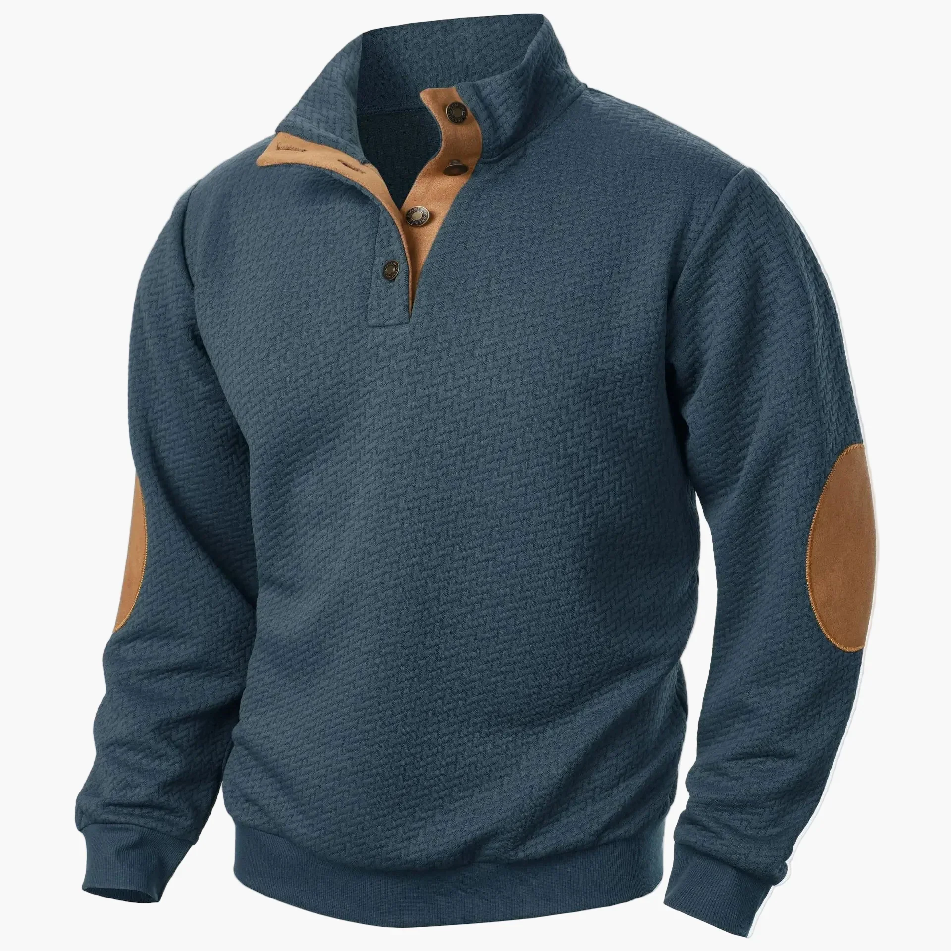 Sweat-shirt homme style décontracté à col montant avec coudières et boutons – Idéal pour un look élégant au quotidien - Image 4