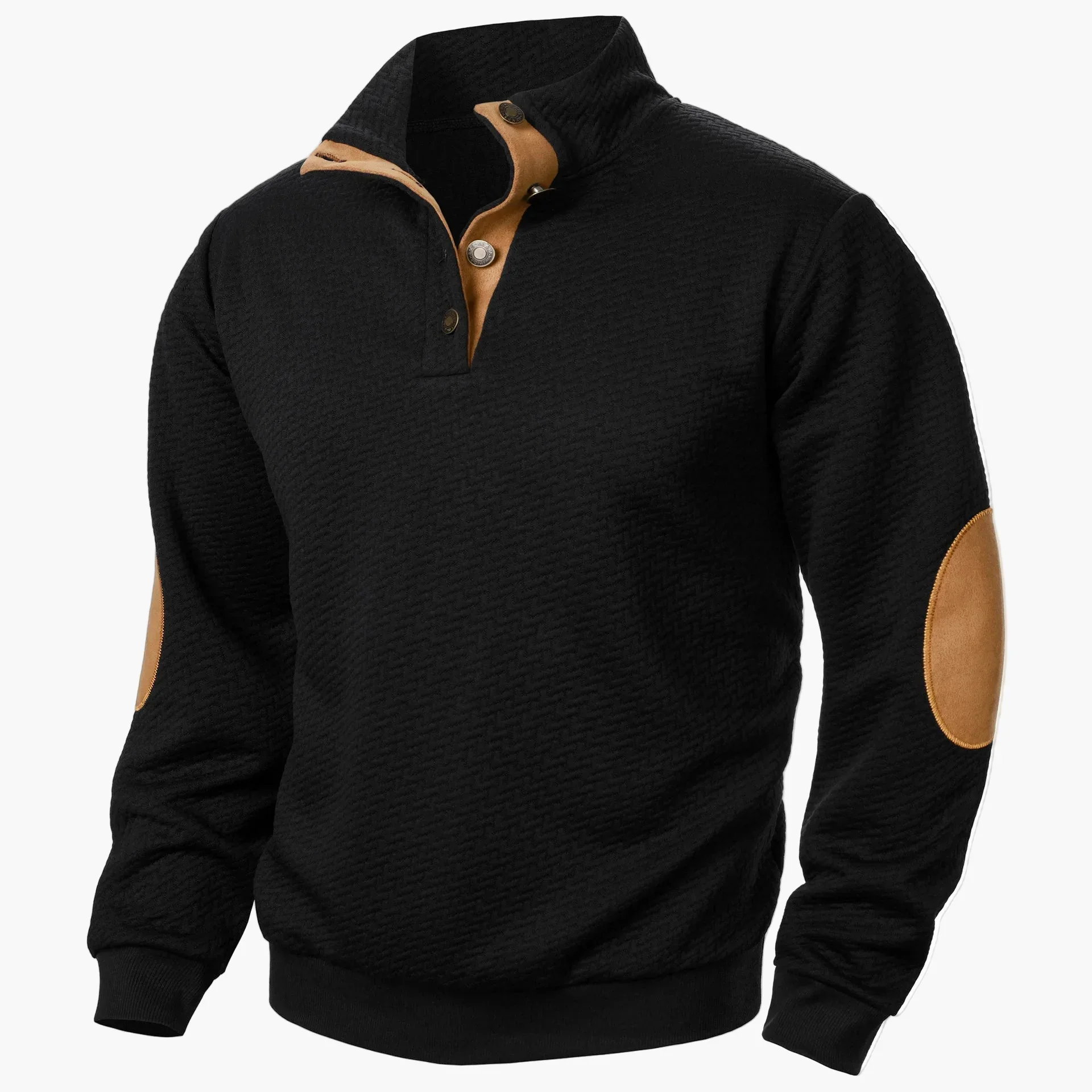 Sweat-shirt homme style décontracté à col montant avec coudières et boutons – Idéal pour un look élégant au quotidien - Image 5
