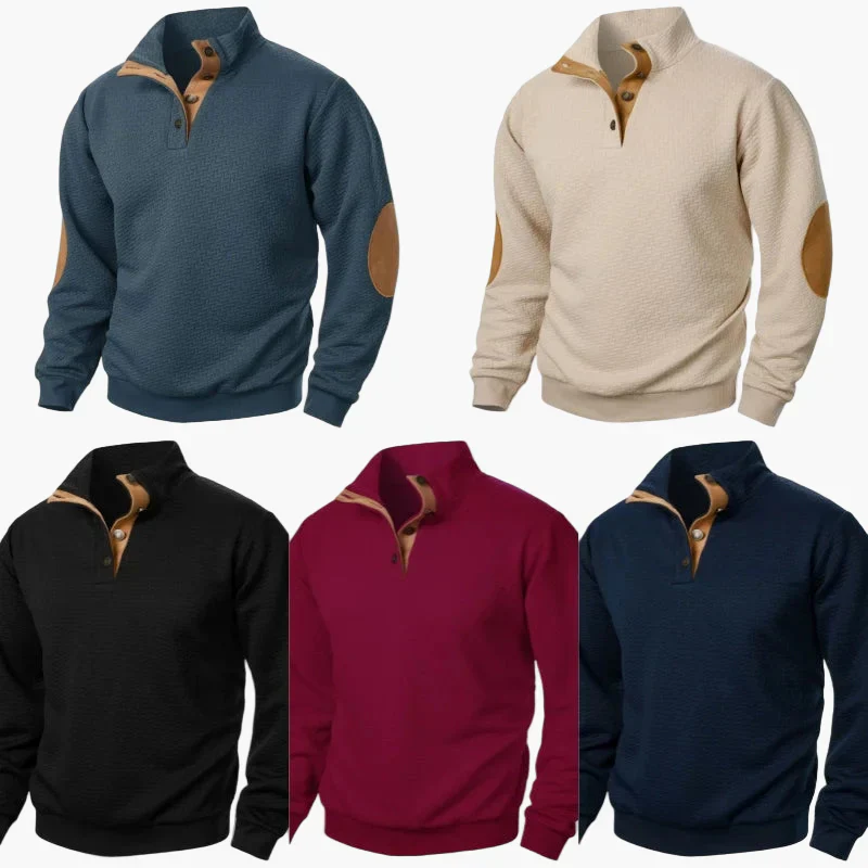 Sweat-shirt homme style décontracté à col montant avec coudières et boutons – Idéal pour un look élégant au quotidien - Image 6