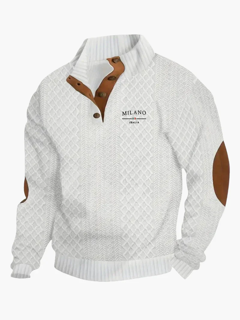 Sweat-shirt homme style vintage Milano Italia avec col boutonné et coudières – Mode décontractée élégante - Image 4