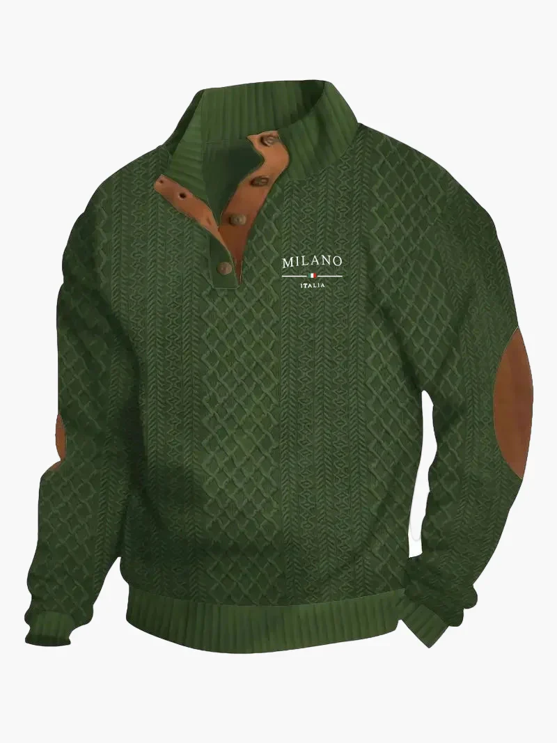 Sweat-shirt homme style vintage Milano Italia avec col boutonné et coudières – Mode décontractée élégante - Image 5