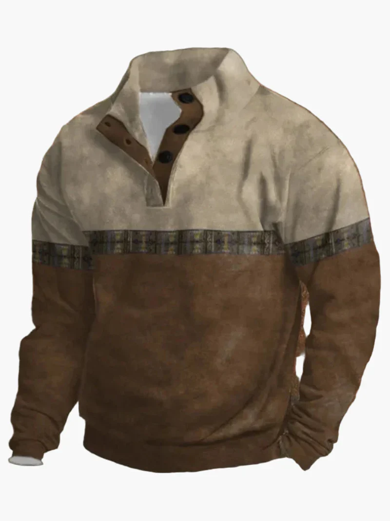 Sweat-shirt homme style western vintage à imprimé cow-boy, col montant, manches longues – Idéal pour l’hiver et les loisirs - Image 2