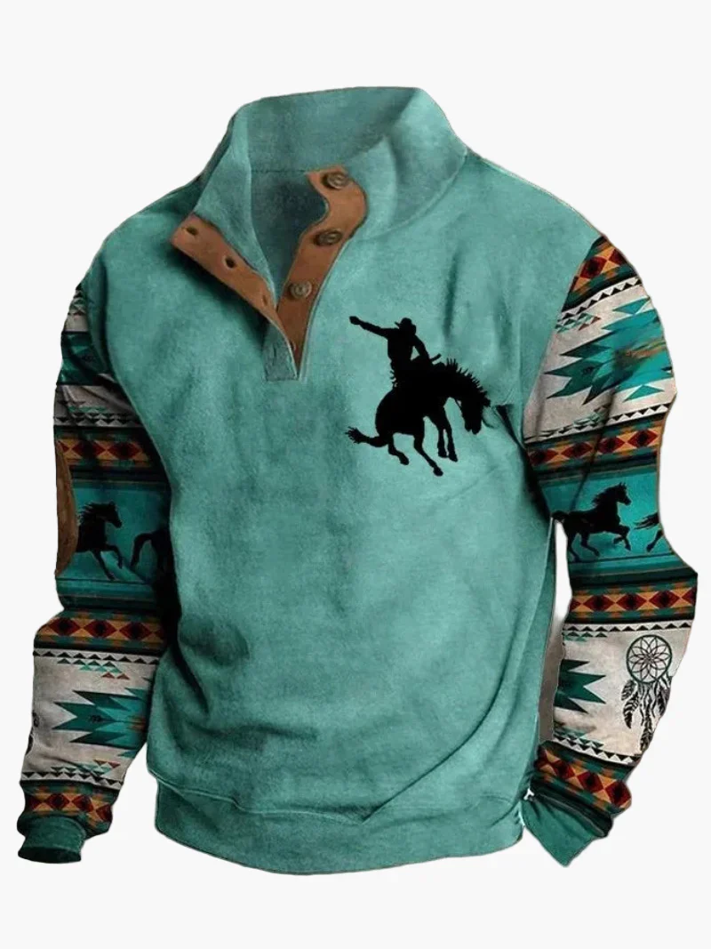 Sweat-shirt homme style western vintage à imprimé cow-boy, col montant, manches longues – Idéal pour l’hiver et les loisirs - Image 5
