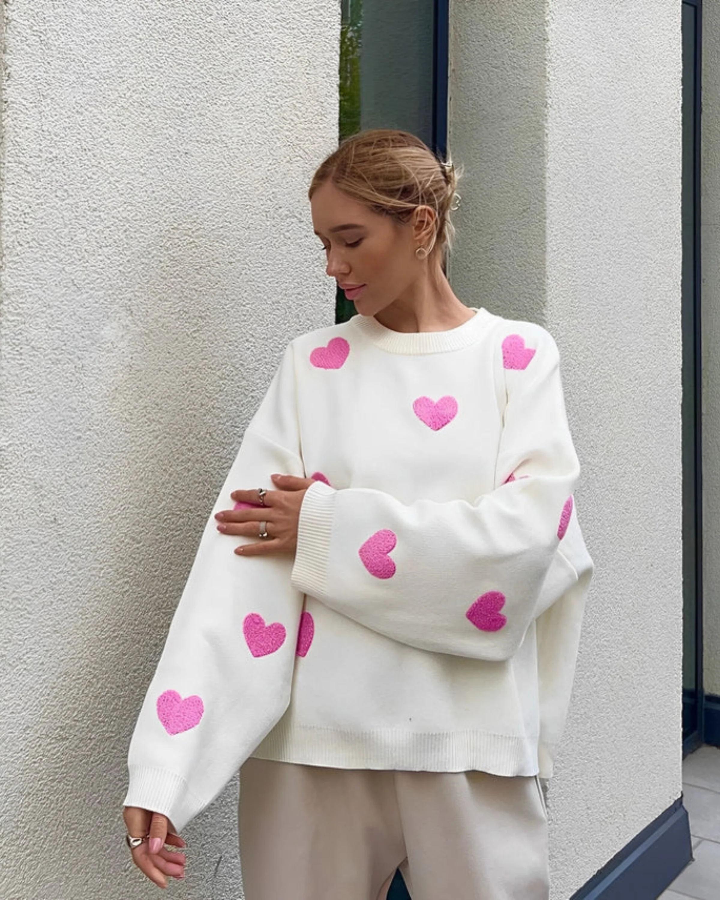 Sweat-shirt oversize femme style cocooning à motifs cœurs – Confort et tendance pour la maison ou la détente - Image 6