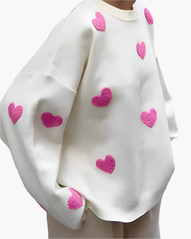 Sweat-shirt oversize femme style cocooning à motifs cœurs – Confort et tendance pour la maison ou la détente - Image 8