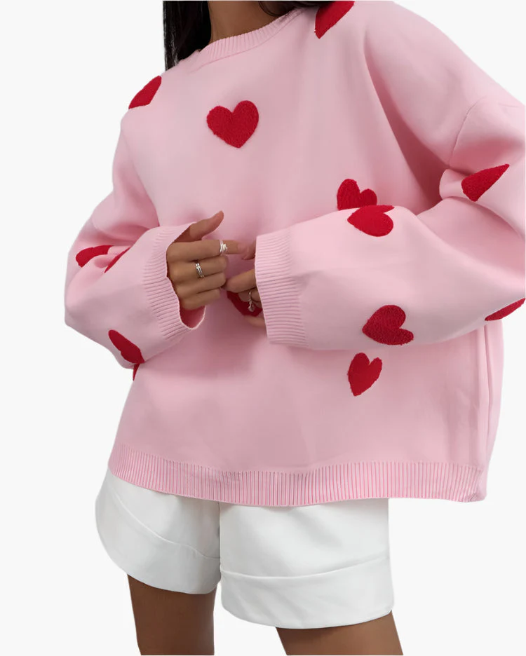 Sweat-shirt oversize femme style cocooning à motifs cœurs – Confort et tendance pour la maison ou la détente - Image 9