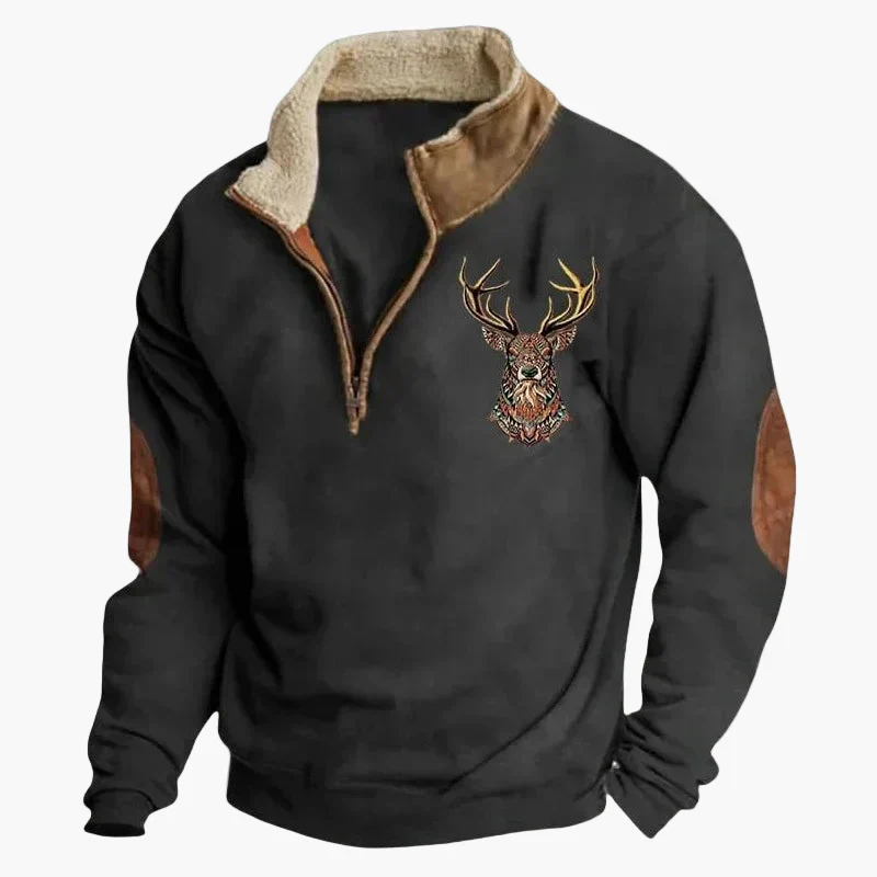 Sweat-shirt polaire homme style western à col zippé – Motifs ethniques et bisons - Image 14