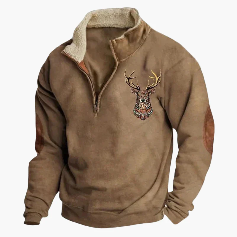 Sweat-shirt polaire homme style western à col zippé – Motifs ethniques et bisons - Image 15