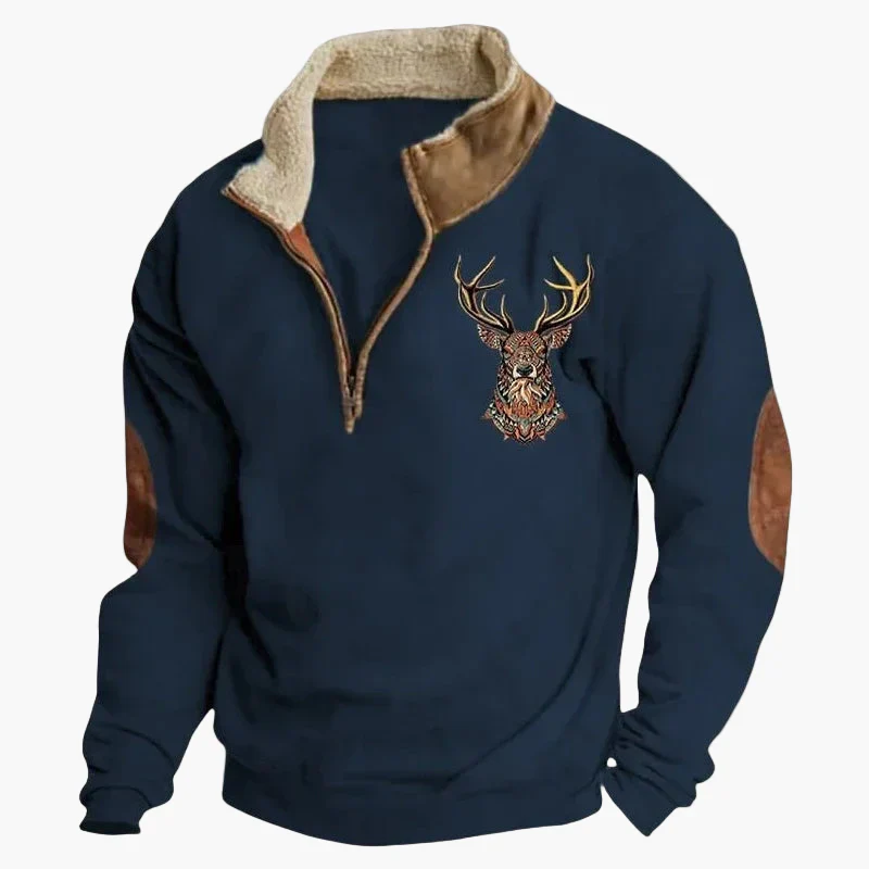 Sweat-shirt polaire homme style western à col zippé – Motifs ethniques et bisons - Image 16