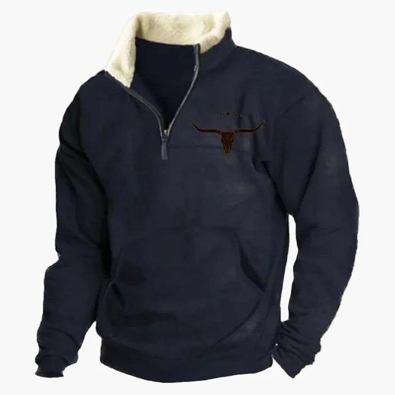 Sweat-shirt polaire homme style western à col zippé – Motifs ethniques et bisons - Image 19