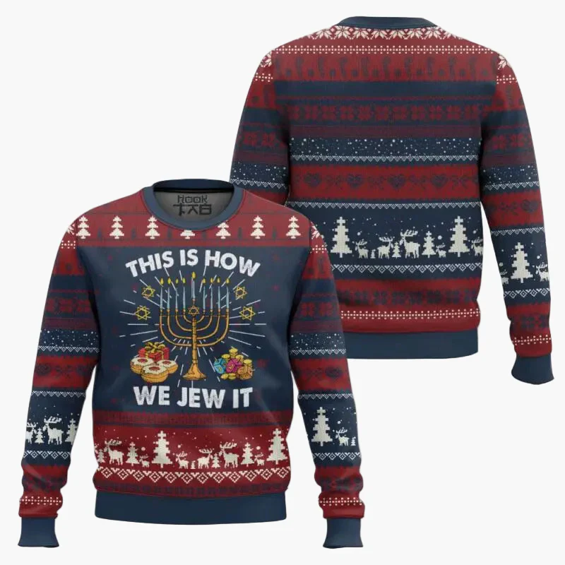 Sweat-shirt unisexe style pull moche Hanoucca "Not Today Santa" – Fête et humour pour Noël et Hanoucca - Image 2