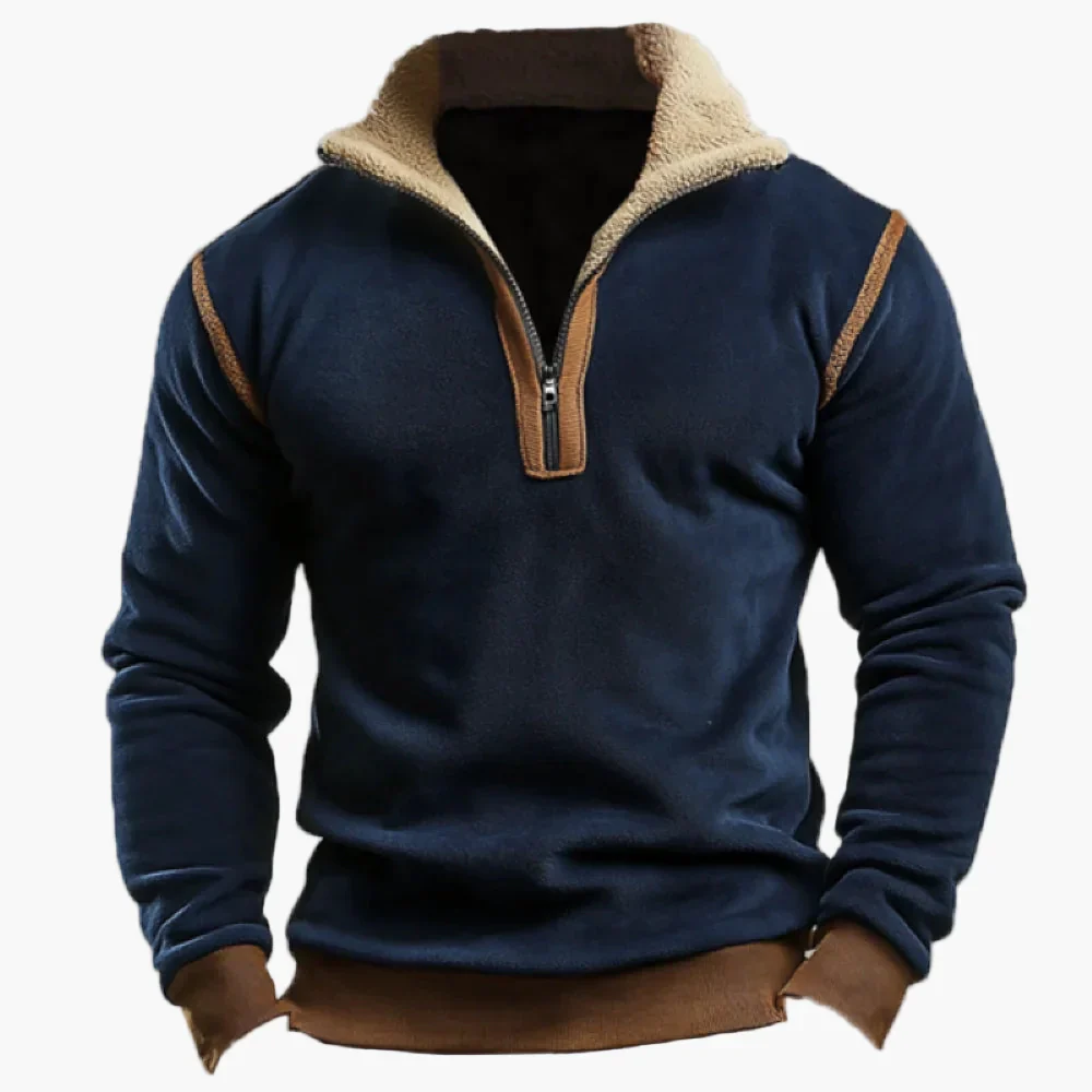 Sweat-shirt zippé col montant rétro homme style vintage pour automne et hiver - Image 2