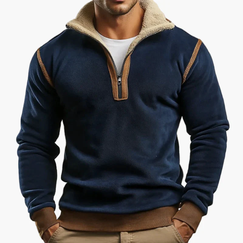 Sweat-shirt zippé col montant rétro homme style vintage pour automne et hiver - Image 3