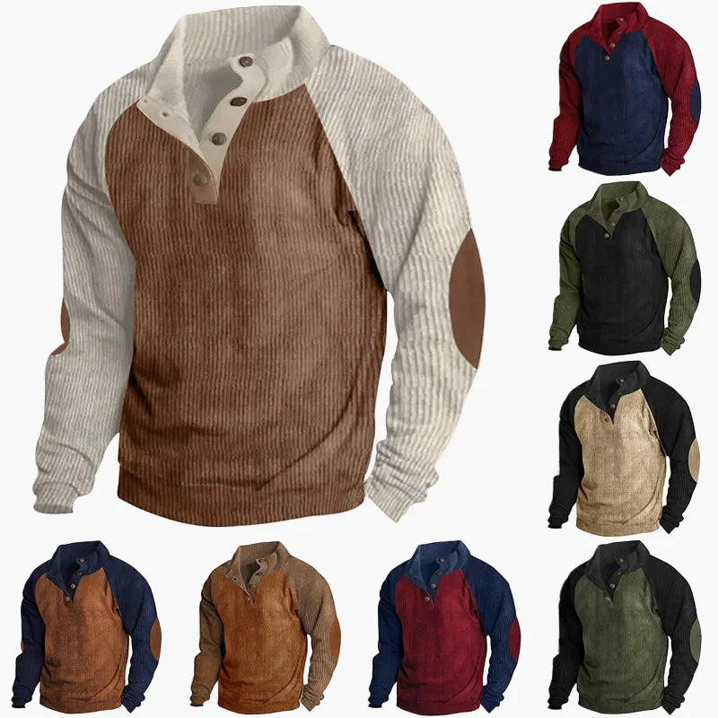 Sweatshirt décontracté homme col boutonné style rétro pour loisirs - Image 9