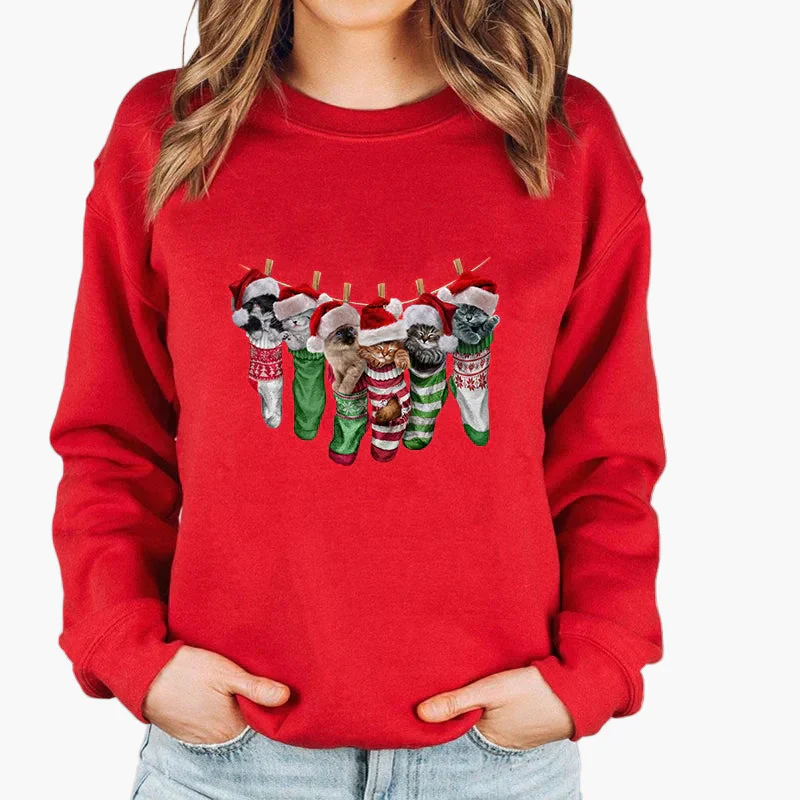 Sweatshirt Femme Style Noël avec Chat et Guirlandes Lumineuses – Idéal pour les Fêtes d’Hiver - Image 2