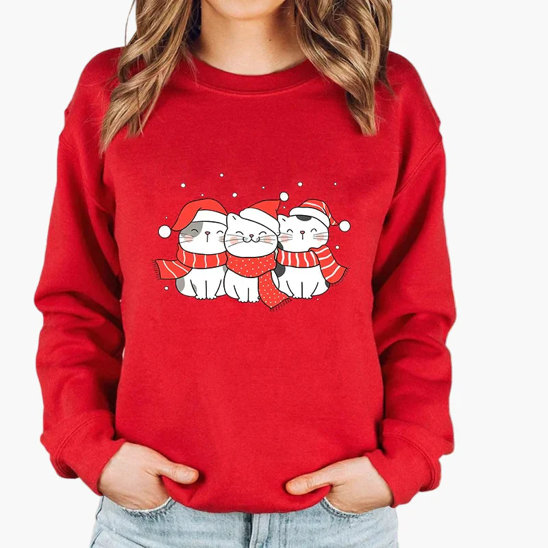 Sweatshirt Femme Style Noël avec Chat et Guirlandes Lumineuses – Idéal pour les Fêtes d’Hiver - Image 3
