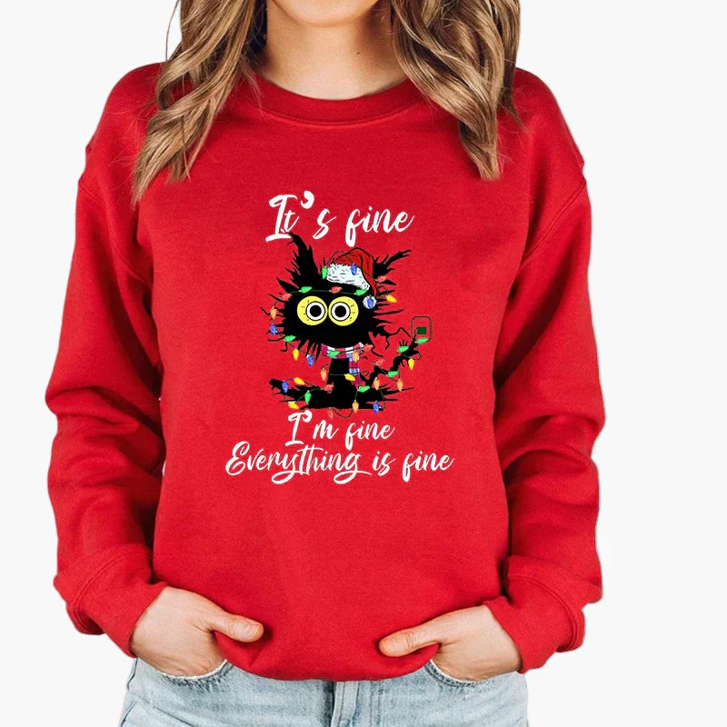 Sweatshirt Femme Style Noël avec Chat et Guirlandes Lumineuses – Idéal pour les Fêtes d’Hiver - Image 4