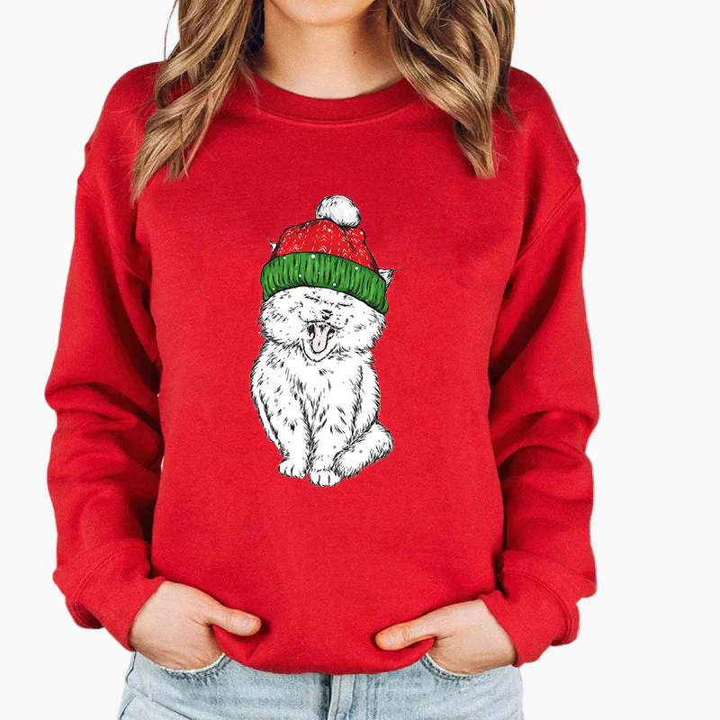 Sweatshirt Femme Style Noël avec Chat et Guirlandes Lumineuses – Idéal pour les Fêtes d’Hiver - Image 5