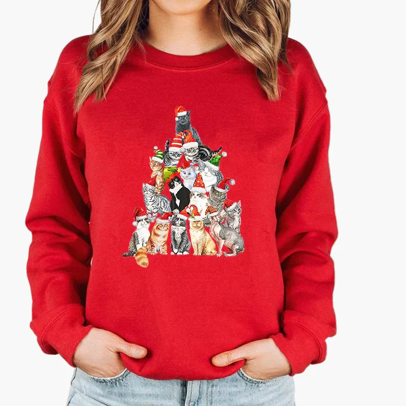 Sweatshirt Femme Style Noël avec Chat et Guirlandes Lumineuses – Idéal pour les Fêtes d’Hiver - Image 6
