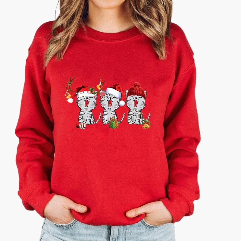 Sweatshirt Femme Style Noël avec Chat et Guirlandes Lumineuses – Idéal pour les Fêtes d’Hiver - Image 7