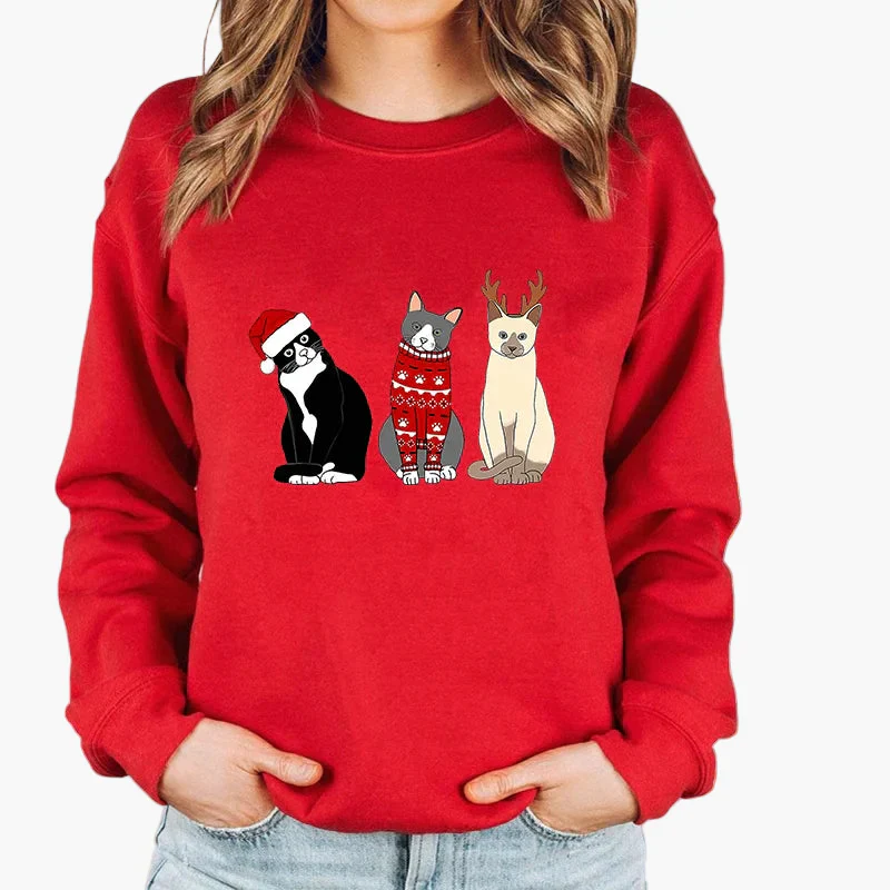 Sweatshirt Femme Style Noël avec Chat et Guirlandes Lumineuses – Idéal pour les Fêtes d’Hiver - Image 8