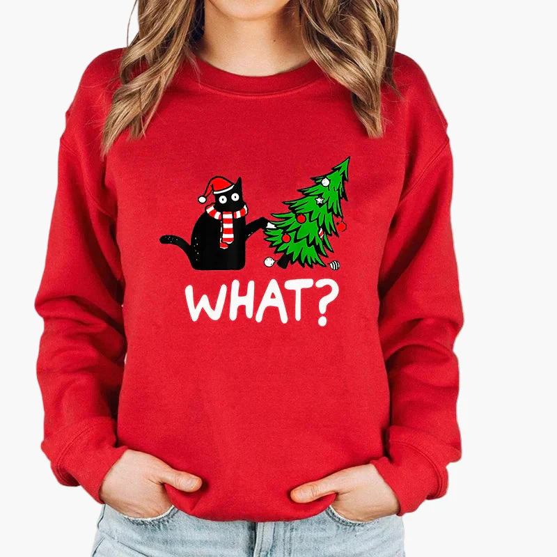 Sweatshirt Femme Style Noël avec Chat et Guirlandes Lumineuses – Idéal pour les Fêtes d’Hiver - Image 9