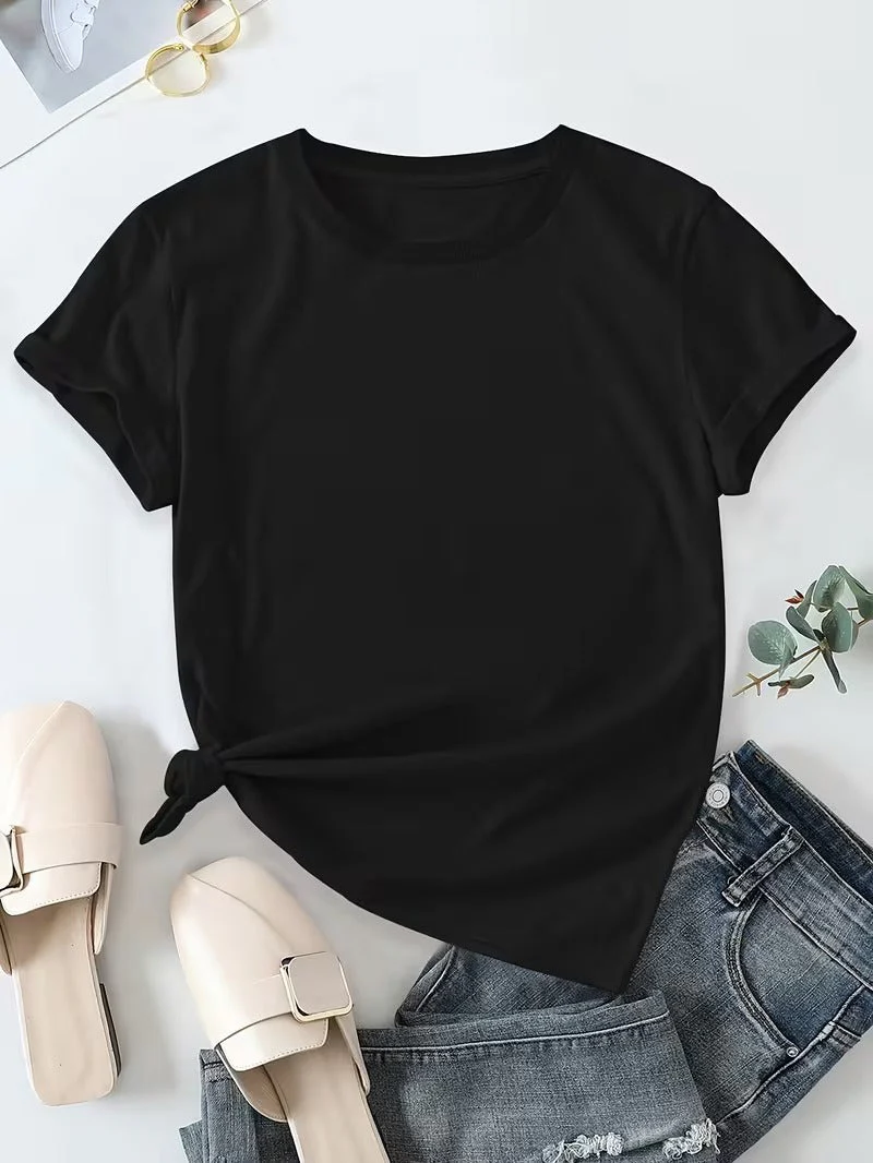 T-shirt basique décontracté pour femme à manches courtes, col rond, style quotidien - Image 2