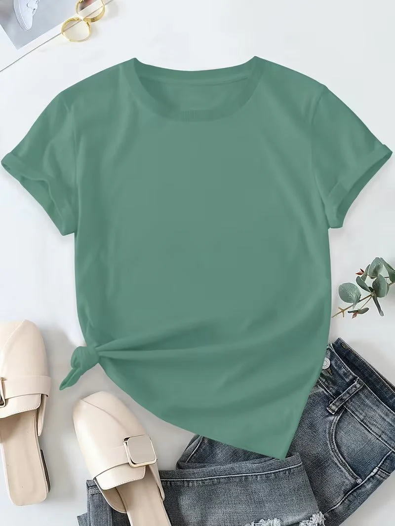 T-shirt basique décontracté pour femme à manches courtes, col rond, style quotidien - Image 3