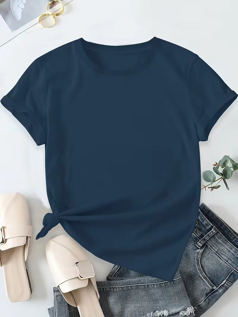 T-shirt basique décontracté pour femme à manches courtes, col rond, style quotidien - Image 4
