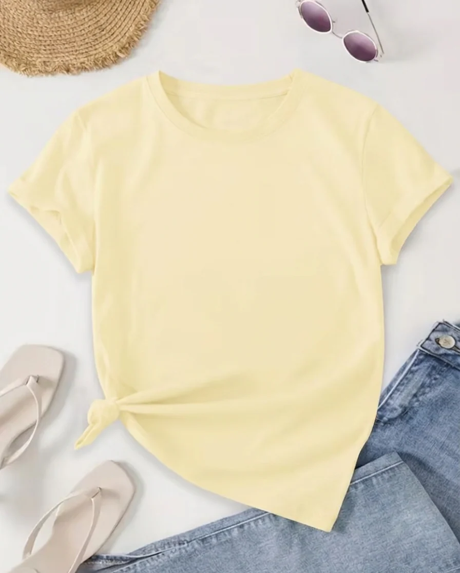T-shirt basique décontracté pour femme à manches courtes, col rond, style quotidien - Image 5