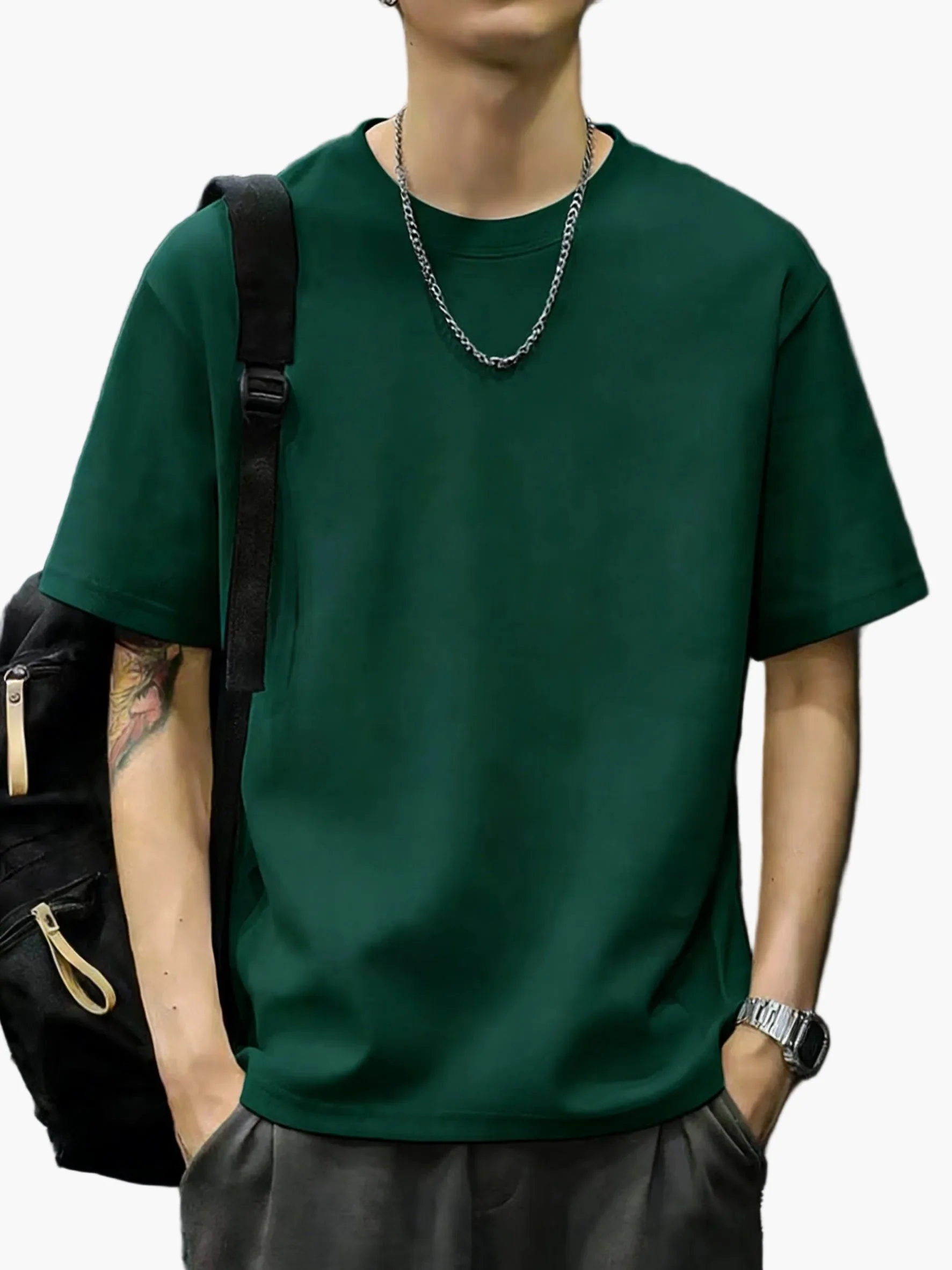 T-shirt basique style décontracté pour homme - Coupe droite, manches courtes, idéal au quotidien - Image 2
