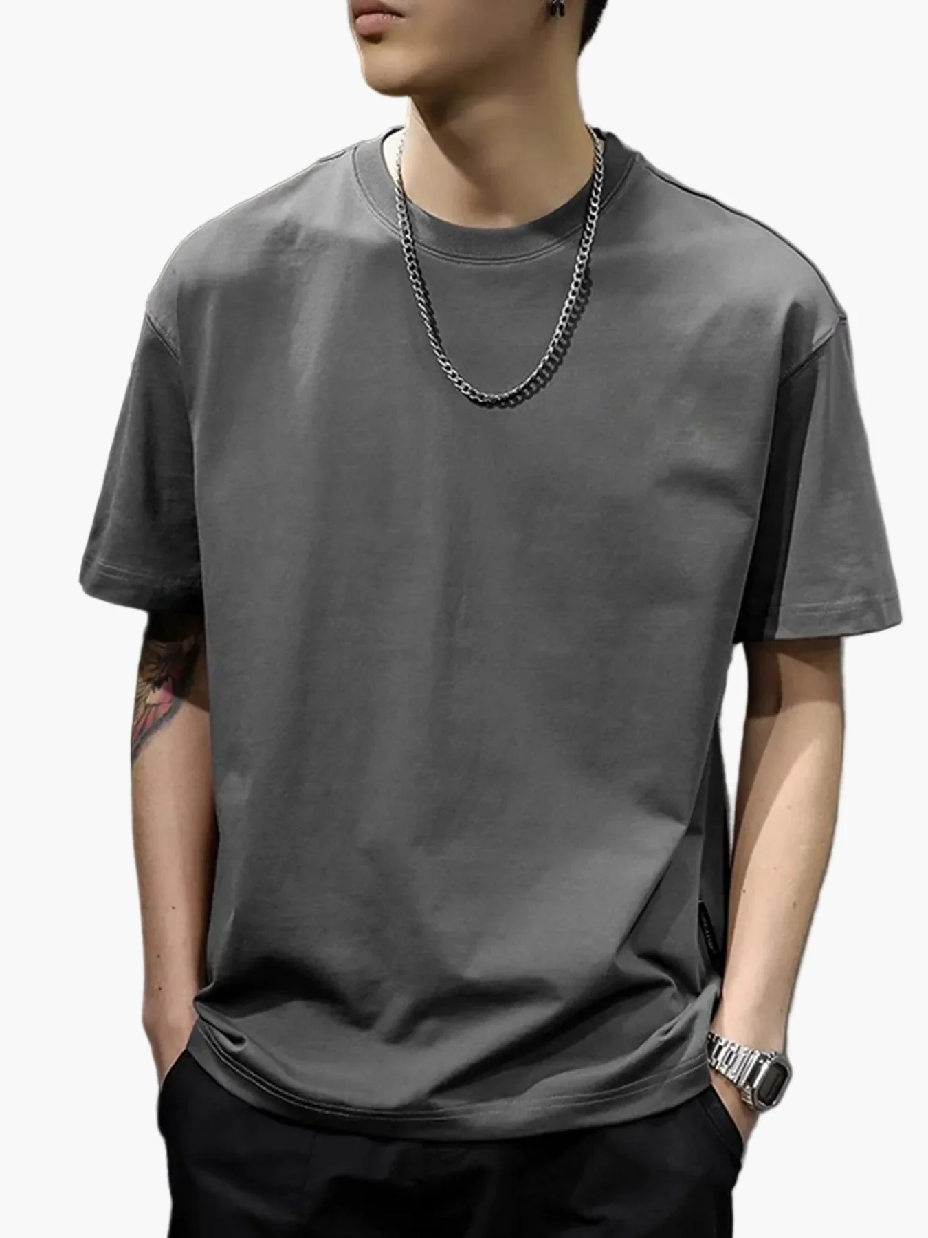 T-shirt basique style décontracté pour homme - Coupe droite, manches courtes, idéal au quotidien - Image 3