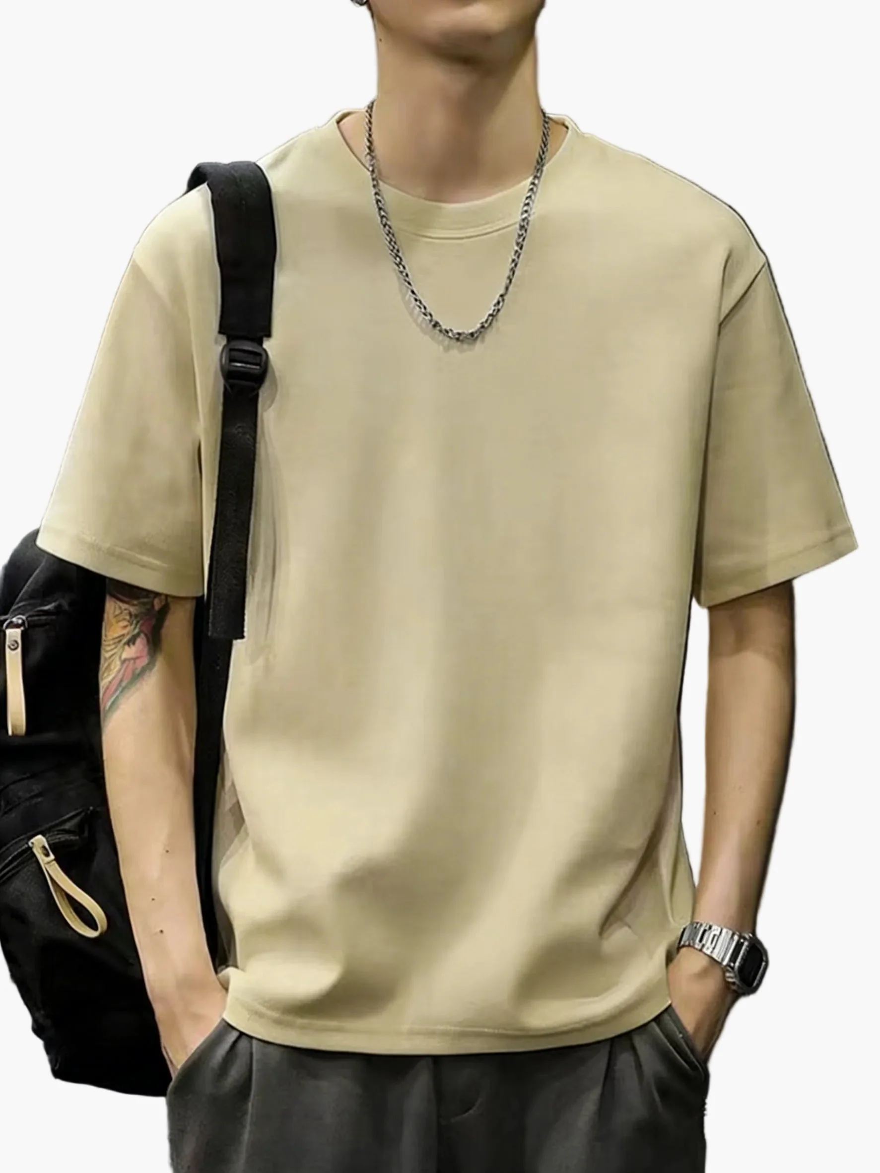 T-shirt basique style décontracté pour homme - Coupe droite, manches courtes, idéal au quotidien - Image 4