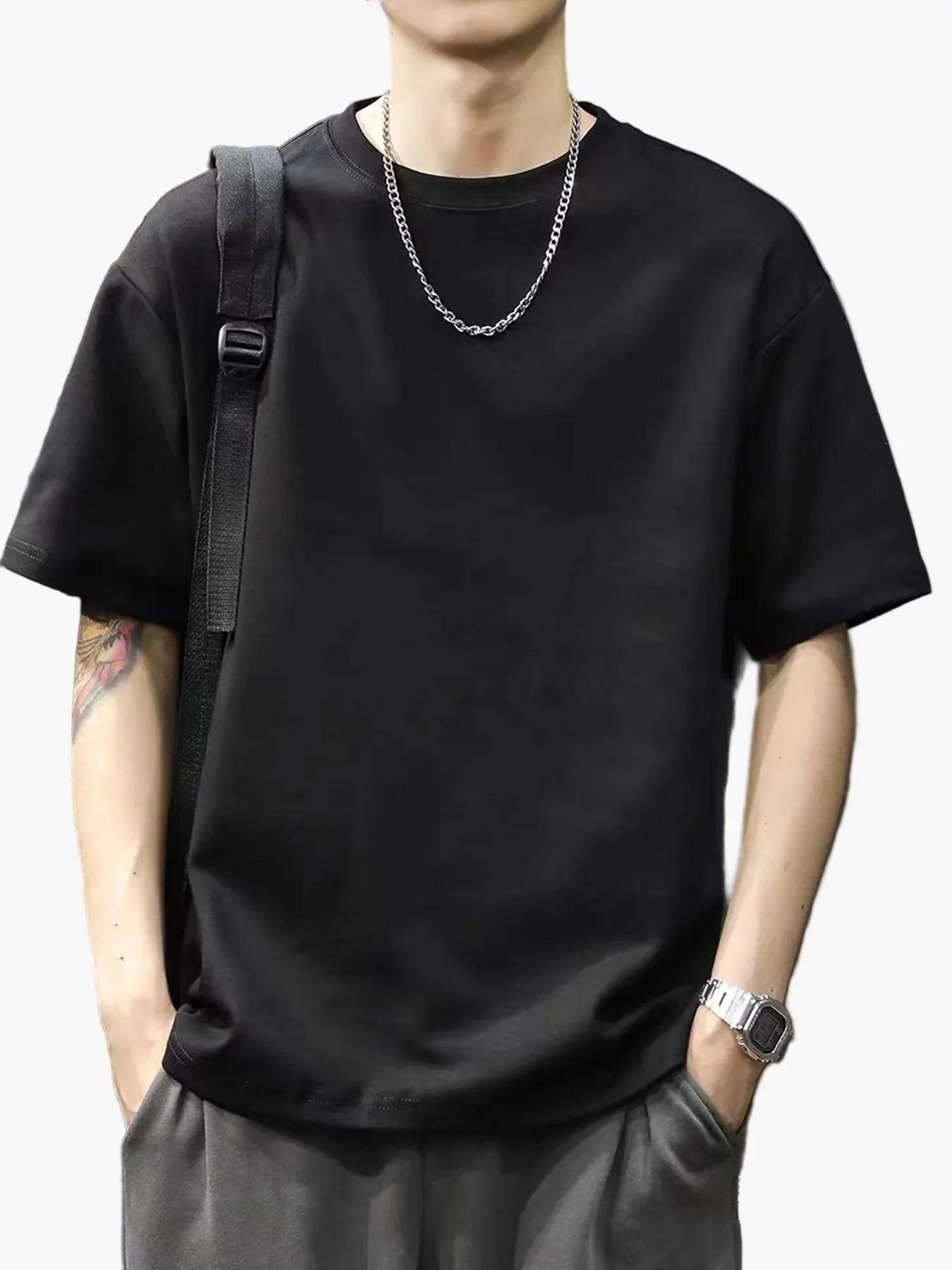 T-shirt basique style décontracté pour homme - Coupe droite, manches courtes, idéal au quotidien - Image 7