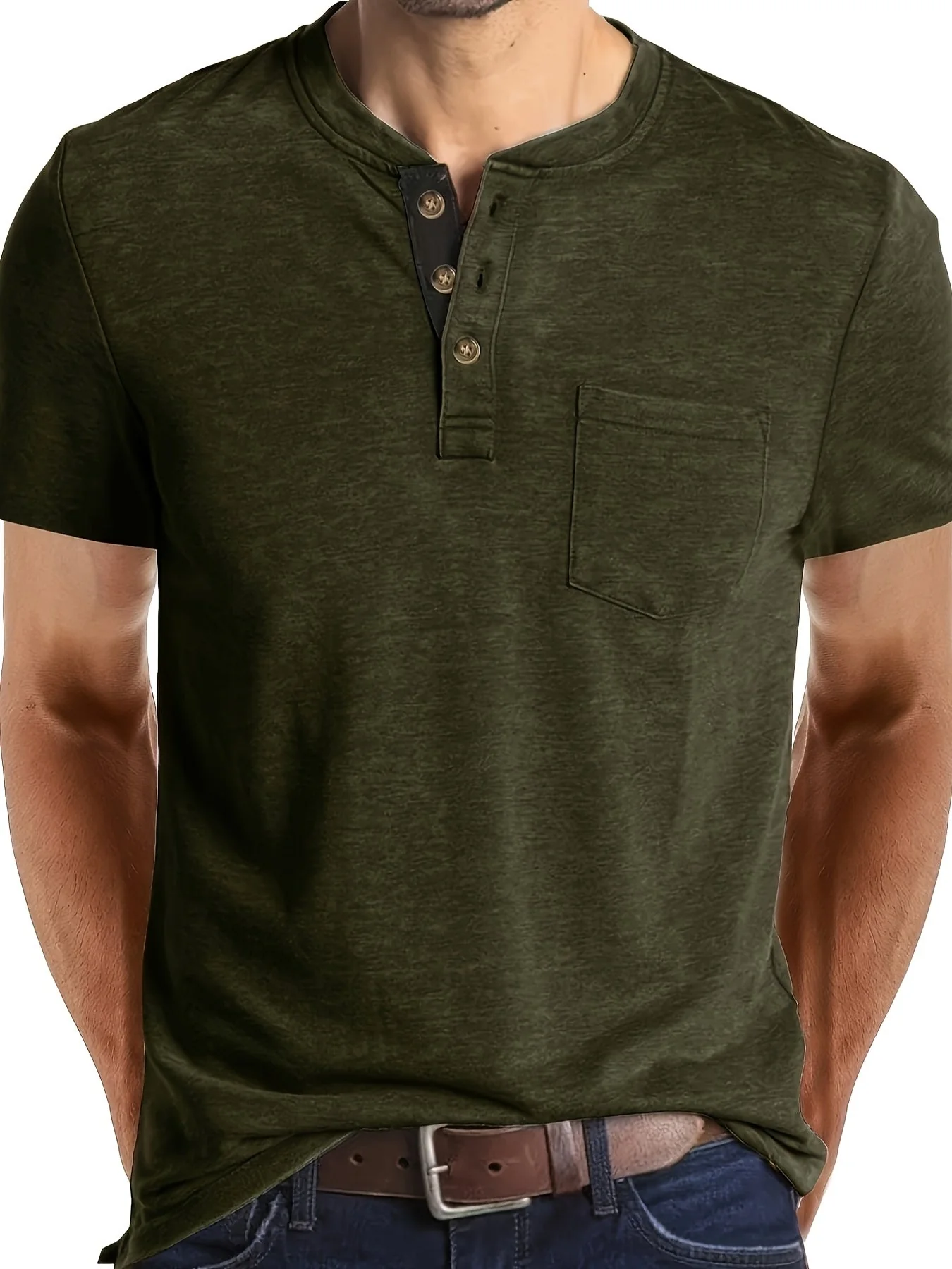T-shirt à col tunisien décontracté pour homme – Style moderne pour usage quotidien - Image 2