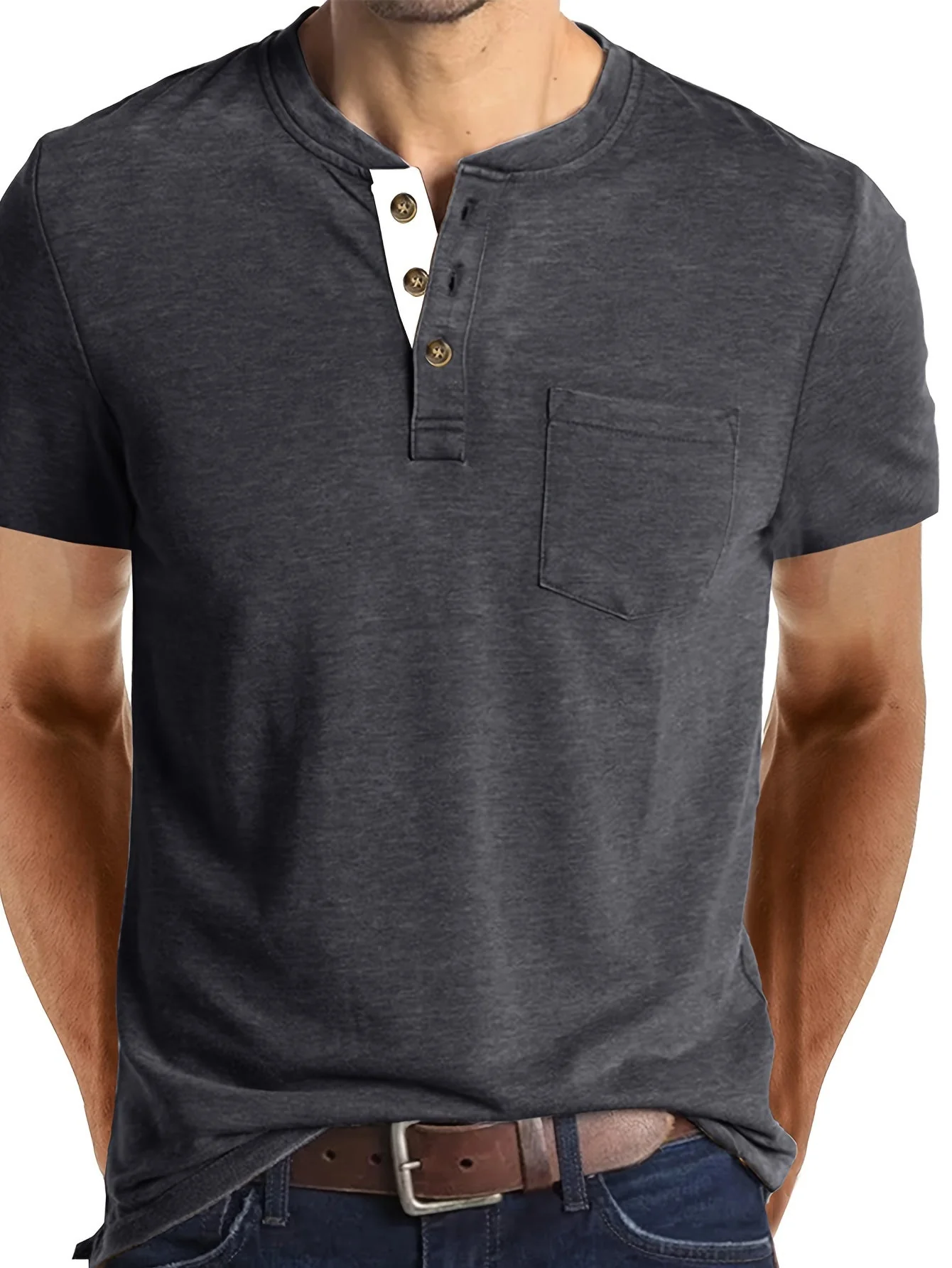 T-shirt à col tunisien décontracté pour homme – Style moderne pour usage quotidien - Image 4