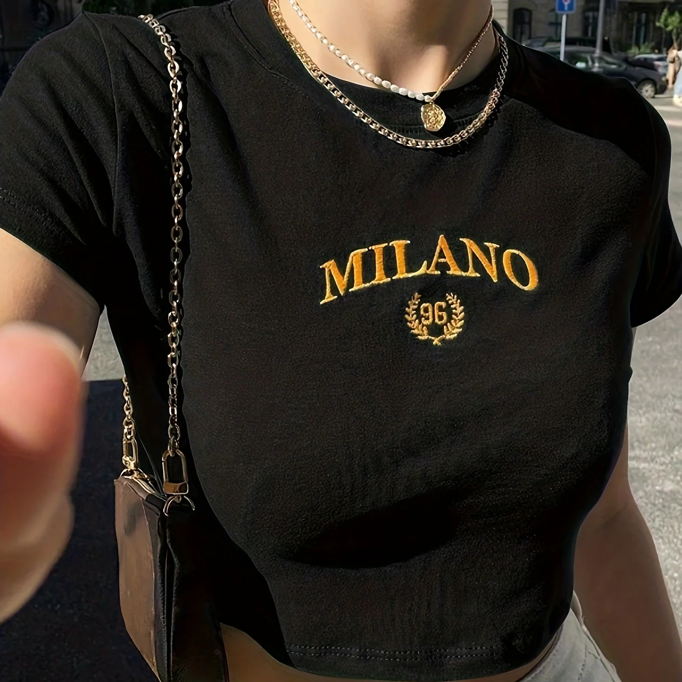 T-shirt court femme style Y2K Milano brodé, tendance été, manches courtes, col rond - Image 12