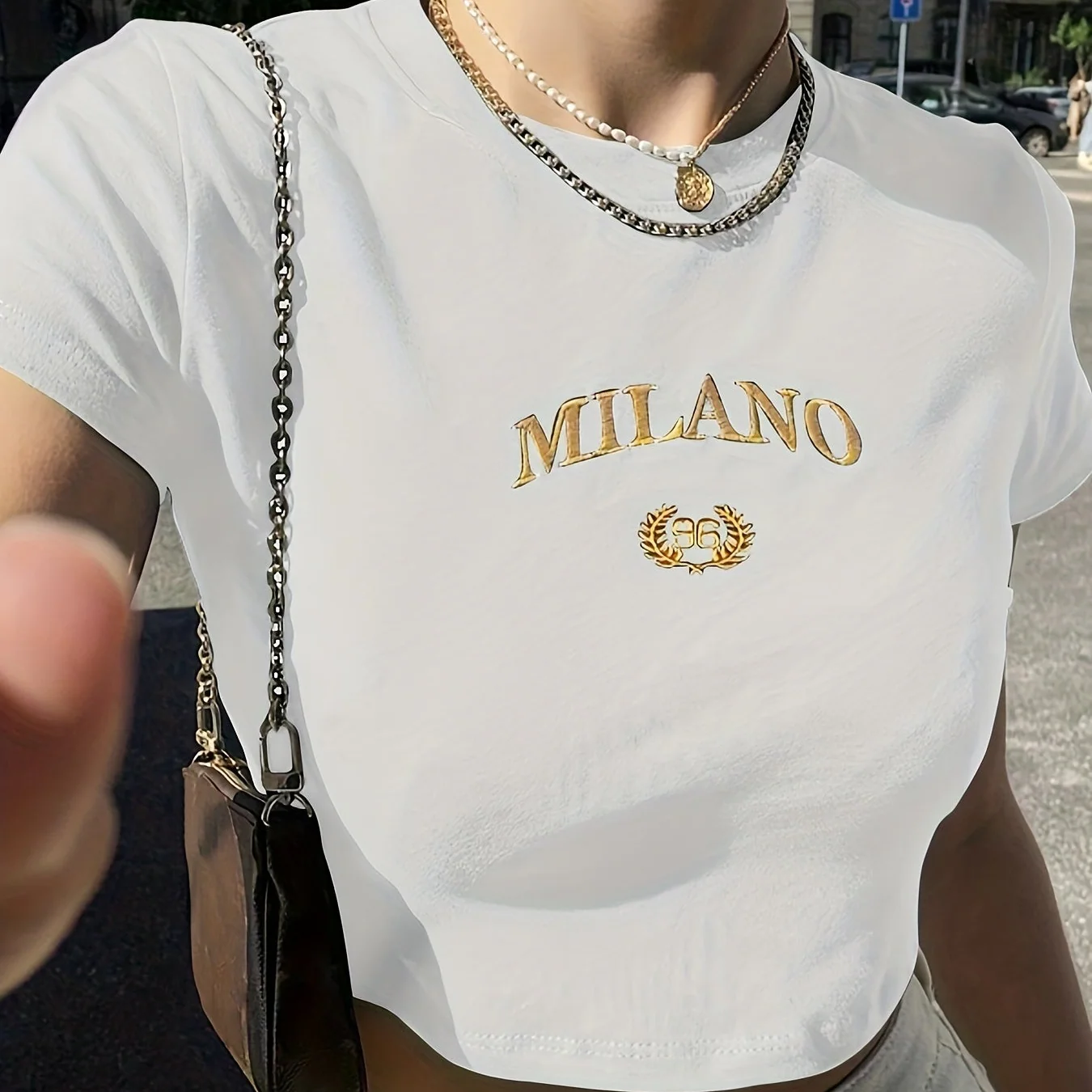 T-shirt court femme style Y2K Milano brodé, tendance été, manches courtes, col rond - Image 13