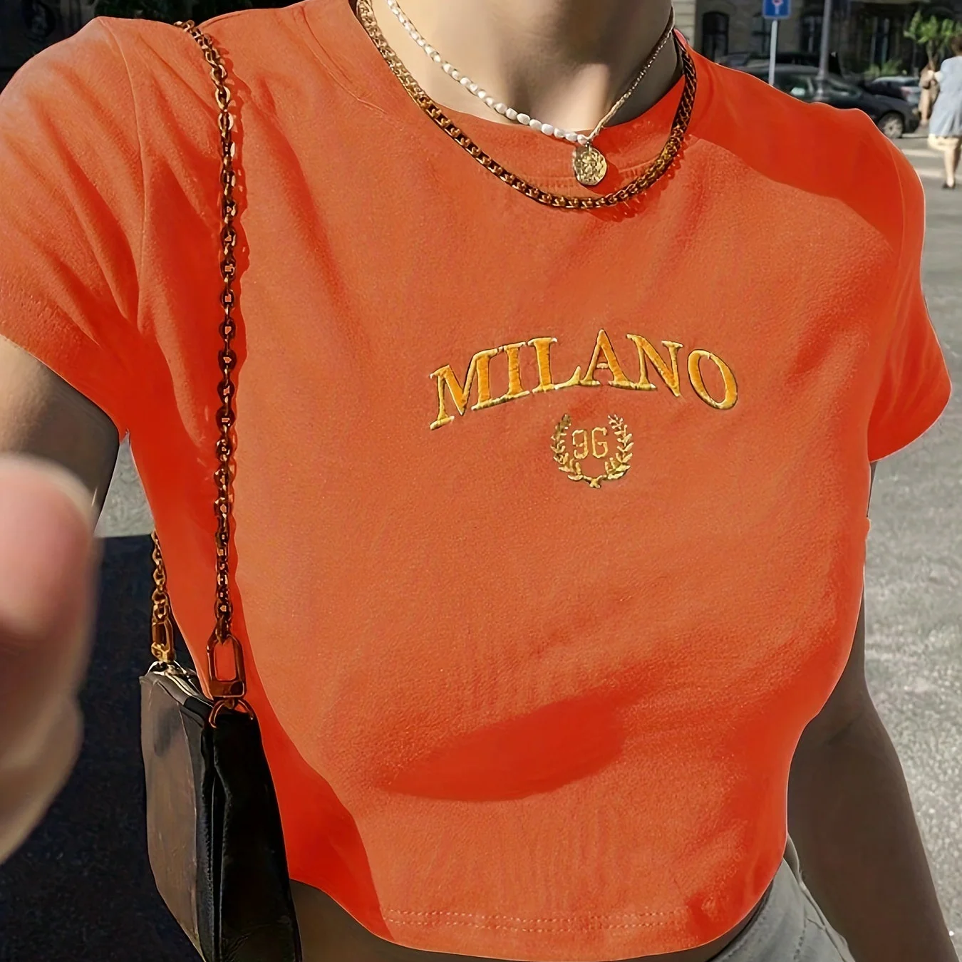 T-shirt court femme style Y2K Milano brodé, tendance été, manches courtes, col rond - Image 14