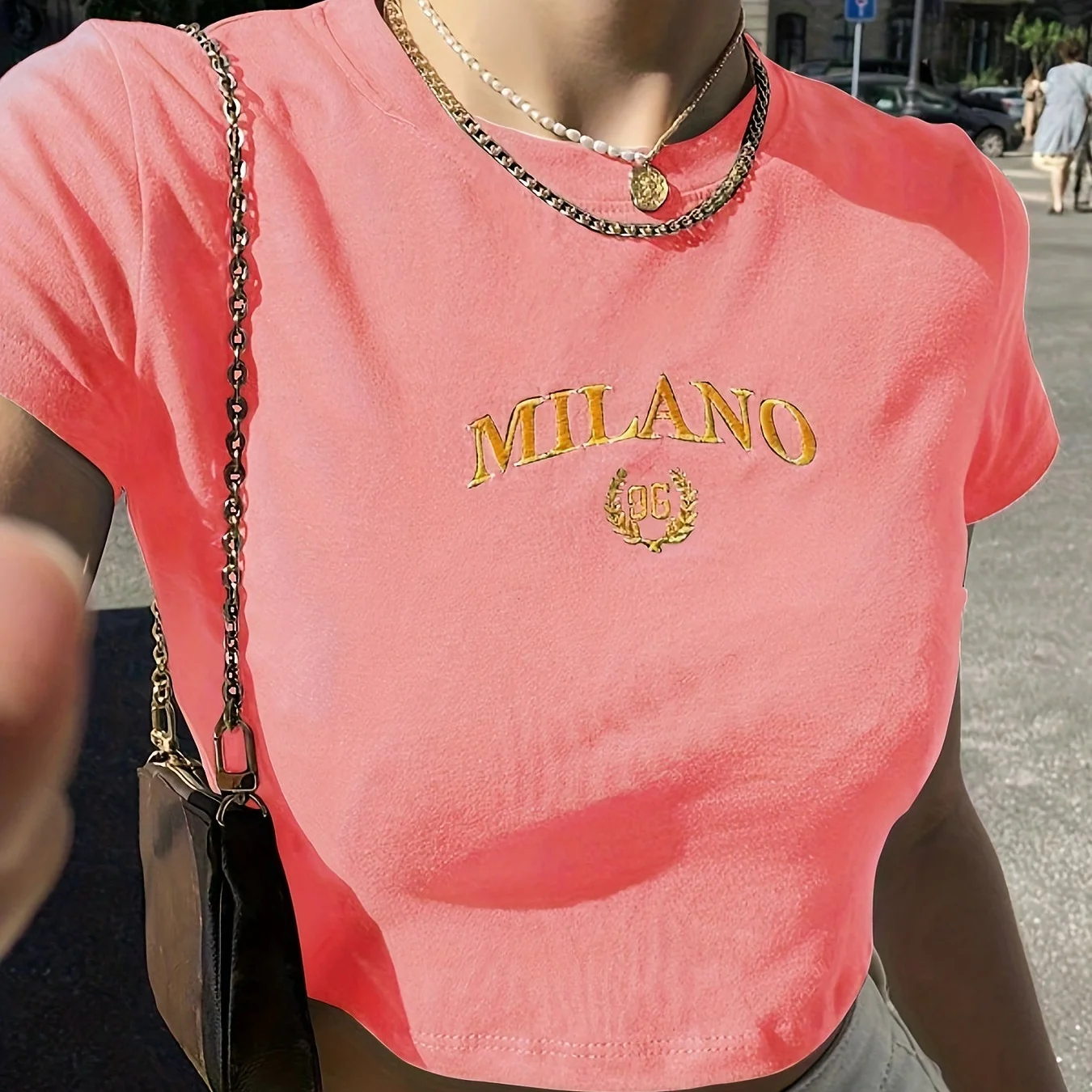 T-shirt court femme style Y2K Milano brodé, tendance été, manches courtes, col rond - Image 15