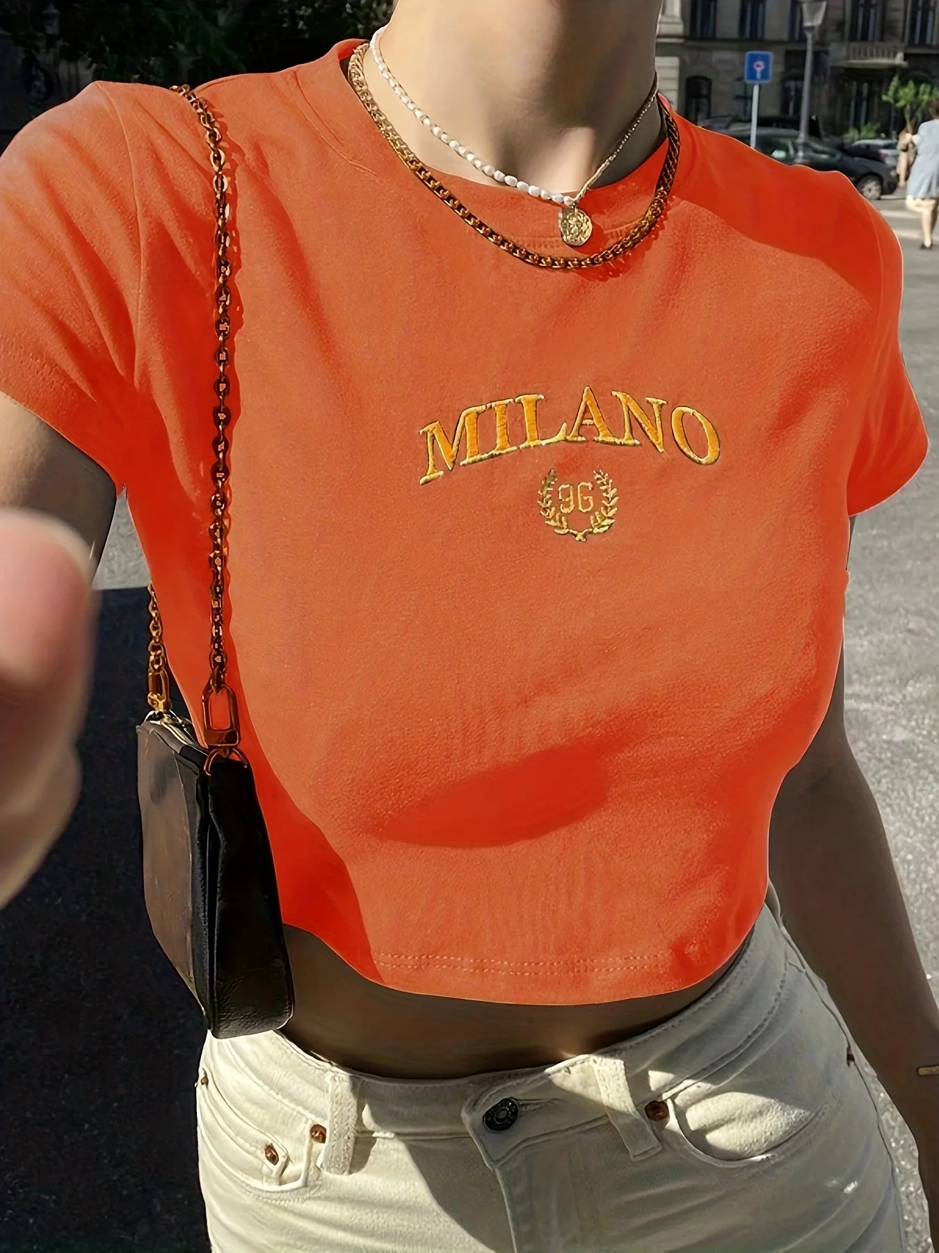 T-shirt court femme style Y2K Milano brodé, tendance été, manches courtes, col rond - Image 2