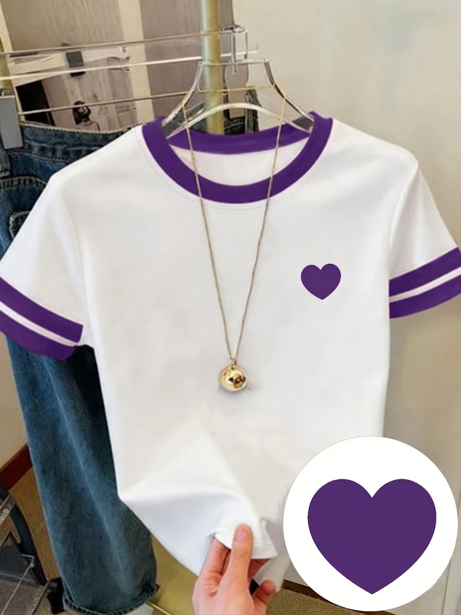T-shirt décontracté pour femme avec cœur imprimé style sport chic - Image 14