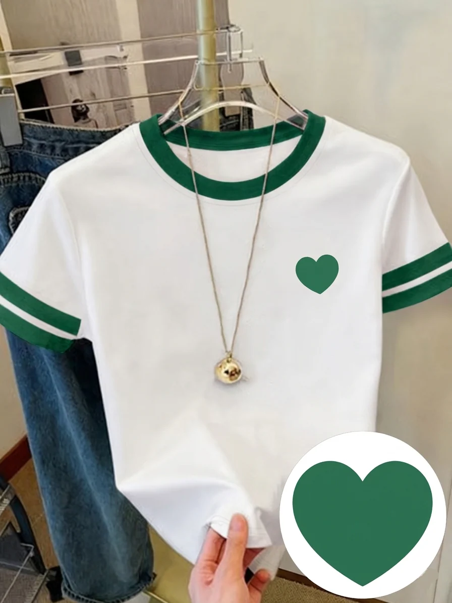 T-shirt décontracté pour femme avec cœur imprimé style sport chic - Image 15