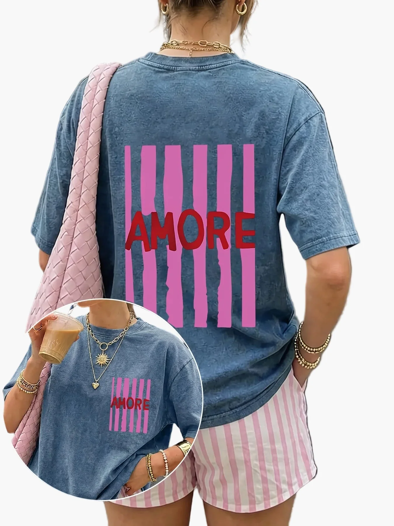 T-shirt décontracté pour femme avec imprimé "AMORE" style streetwear tendance - Image 2