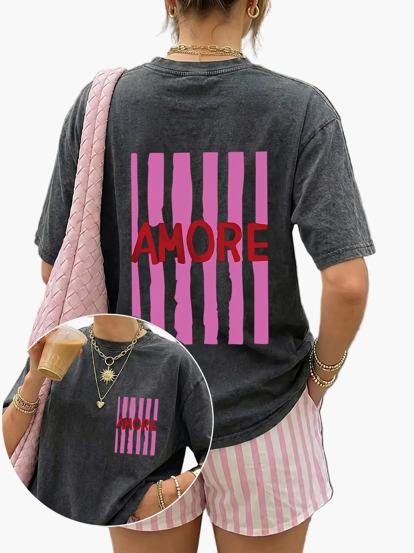 T-shirt décontracté pour femme avec imprimé "AMORE" style streetwear tendance - Image 3