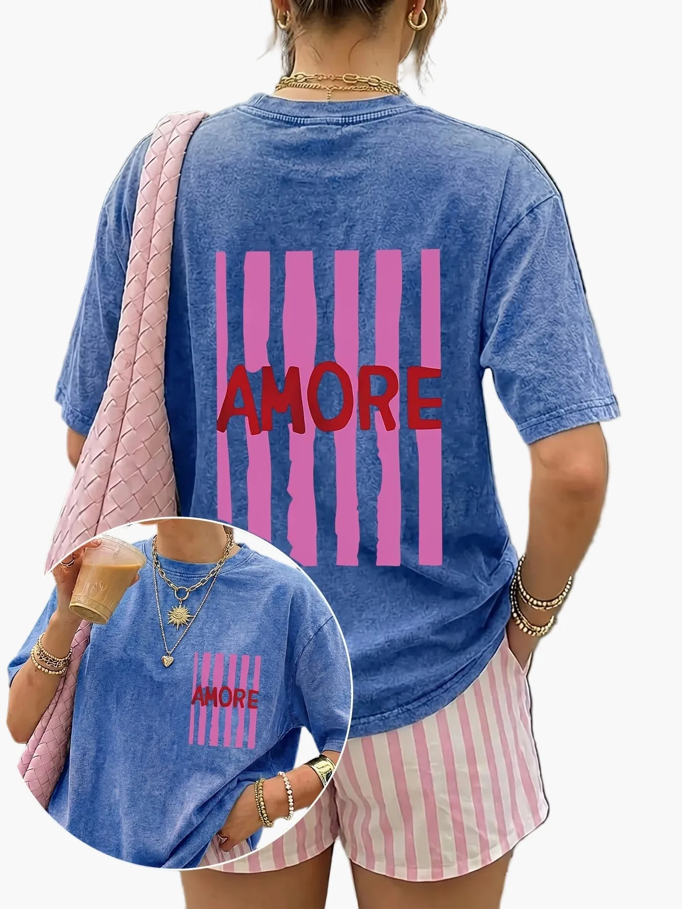 T-shirt décontracté pour femme avec imprimé "AMORE" style streetwear tendance - Image 5