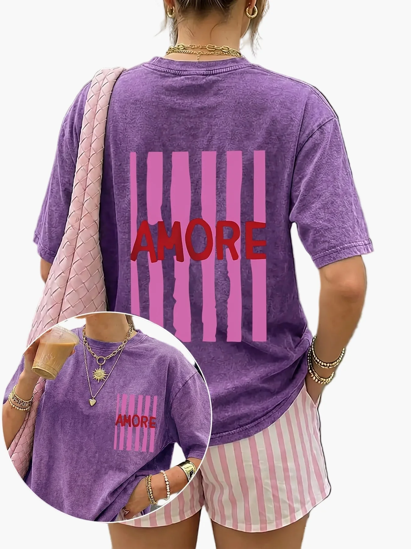 T-shirt décontracté pour femme avec imprimé "AMORE" style streetwear tendance - Image 7
