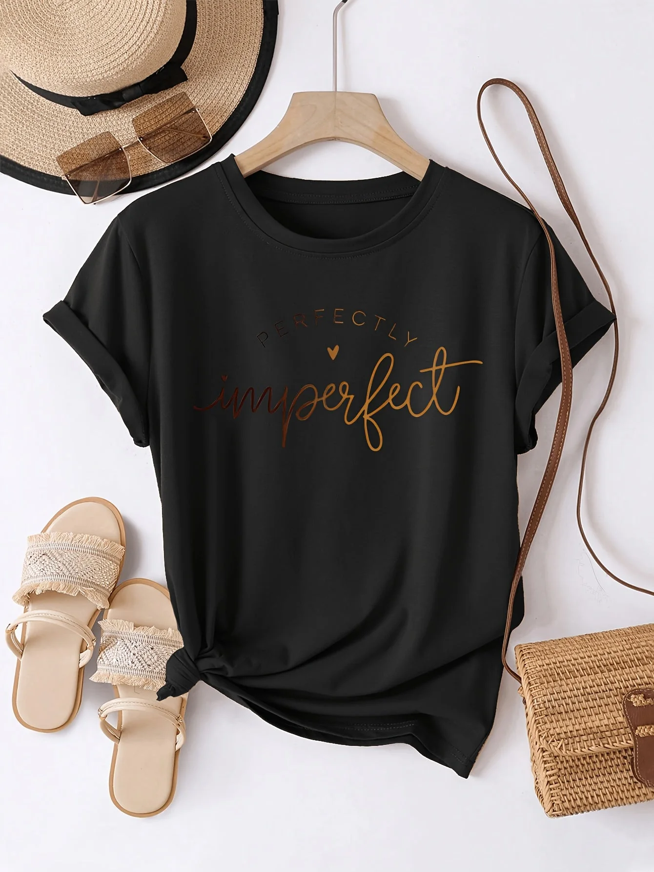 T-shirt décontracté femme à message "Perfectly Imperfect" style moderne et inspirant - Image 5