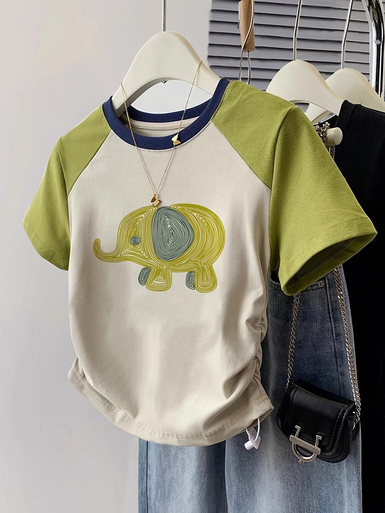 T-shirt décontracté femme style Y2K avec motif éléphant graphique pour l'été - Image 2