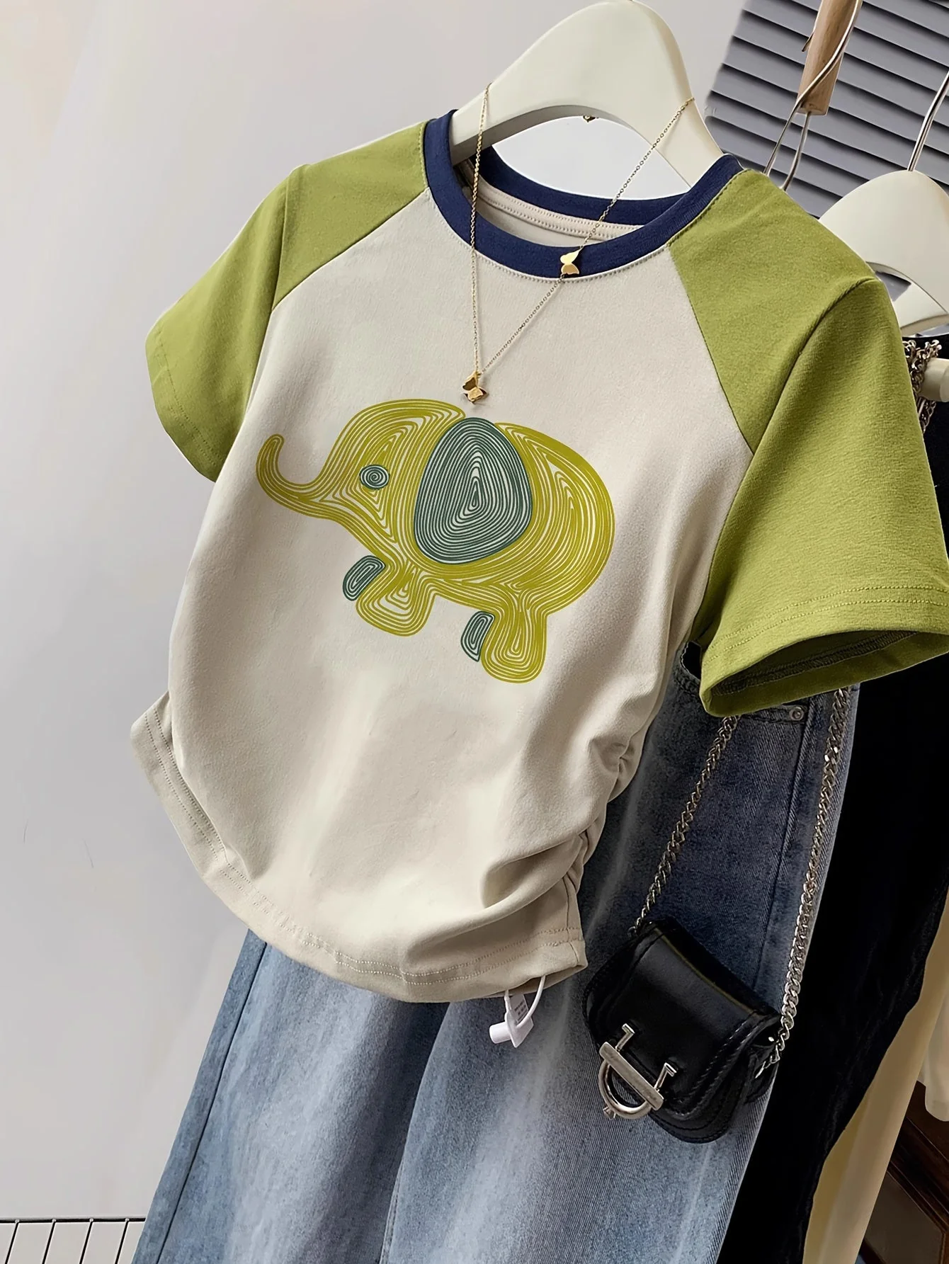 T-shirt décontracté femme style Y2K avec motif éléphant graphique pour l'été - Image 5